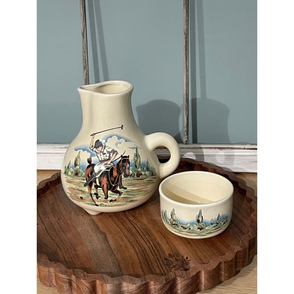 RARE Vtg Lord & Taylor Polo Horse & Rider Bedside Water Ewer Pitcher AND Cup 60s